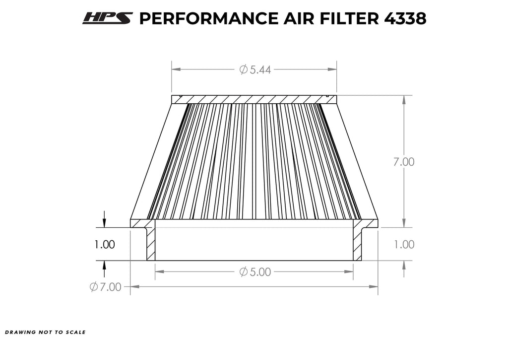 HPS Air Filter 5" ID, 7" Element Length, 8" Overall Length, HPS-4338