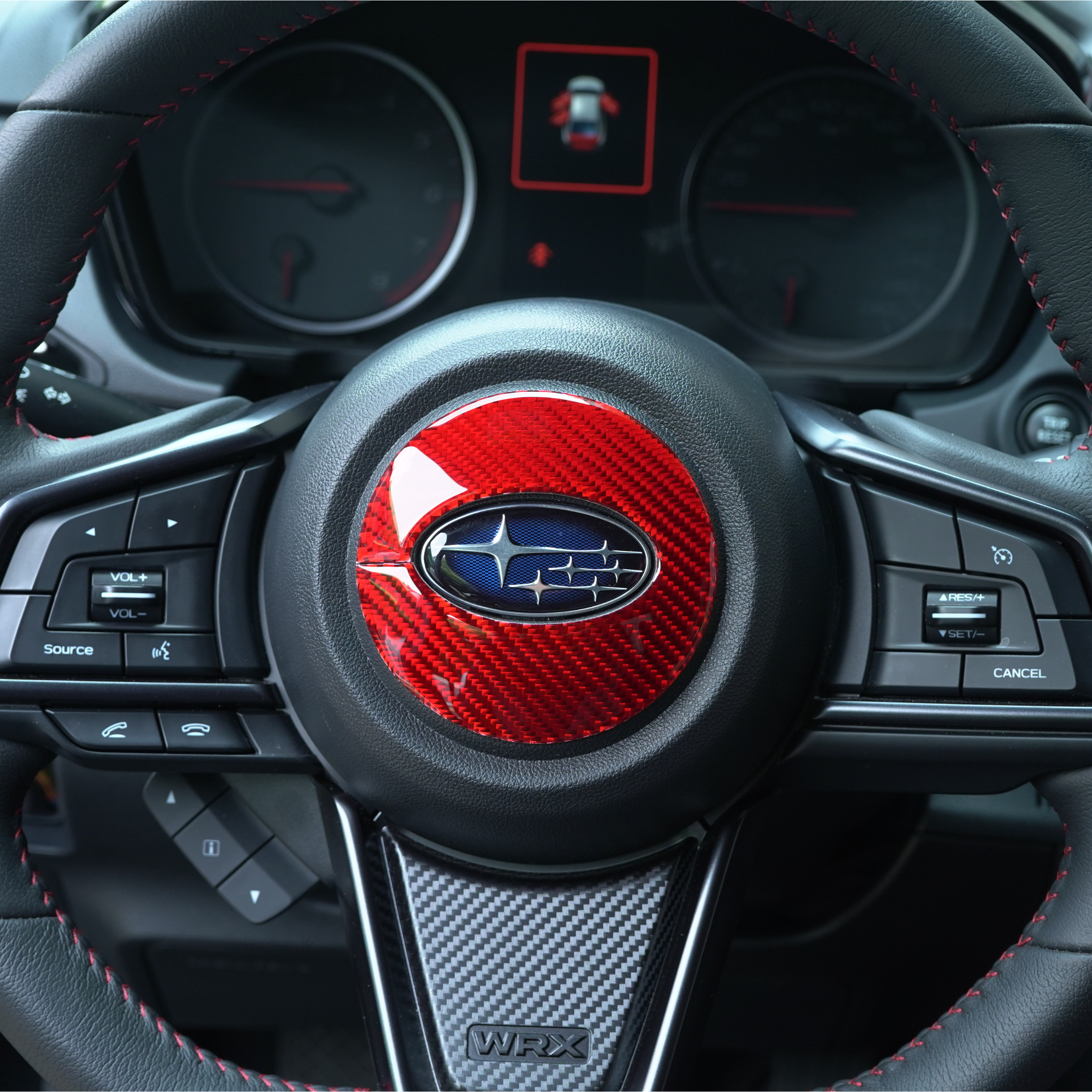 JDMuscle [22-25 WRX] P&S Series Carbon Fiber Airbag Trim Cover | Black Carbon Fiber/ Red Carbon Fiber