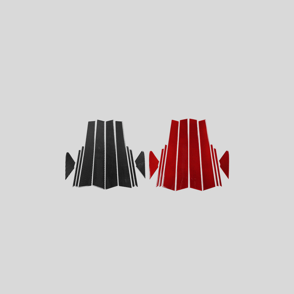 JDMuscle [22-25 WRX] P&S Series Carbon Fiber Exterior Pillar Covers 10 PC | Black Carbon Fiber/ Red Carbon Fiber