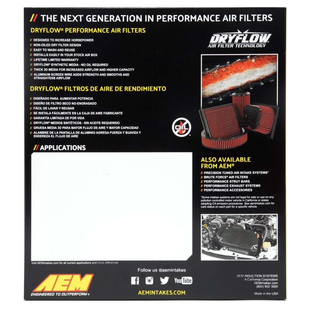 AEM Induction DryFlow Air Filter 03- Subaru 1.6/2.0/2.5/3.0L AIP28-20304