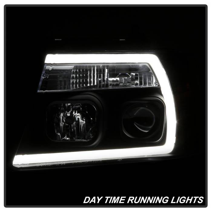 Spyder 04-08 Ford F-150 Projector Headlights - Light Bar DRL - Black PRO-YD-FF15004V2-LB-BK 5084484