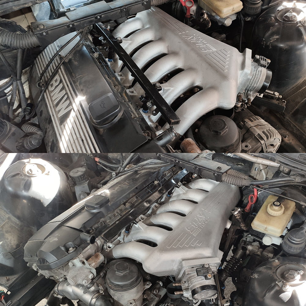 TWIN SCROLL TOP MOUNT CAST TURBO MANIFOLD V-BAND WASTEGATE + CAST ALUMINUM INTAKE MANIFOLD OEM THROTTLE for BMW E36 325 328 M3 (M50/M52/M54)