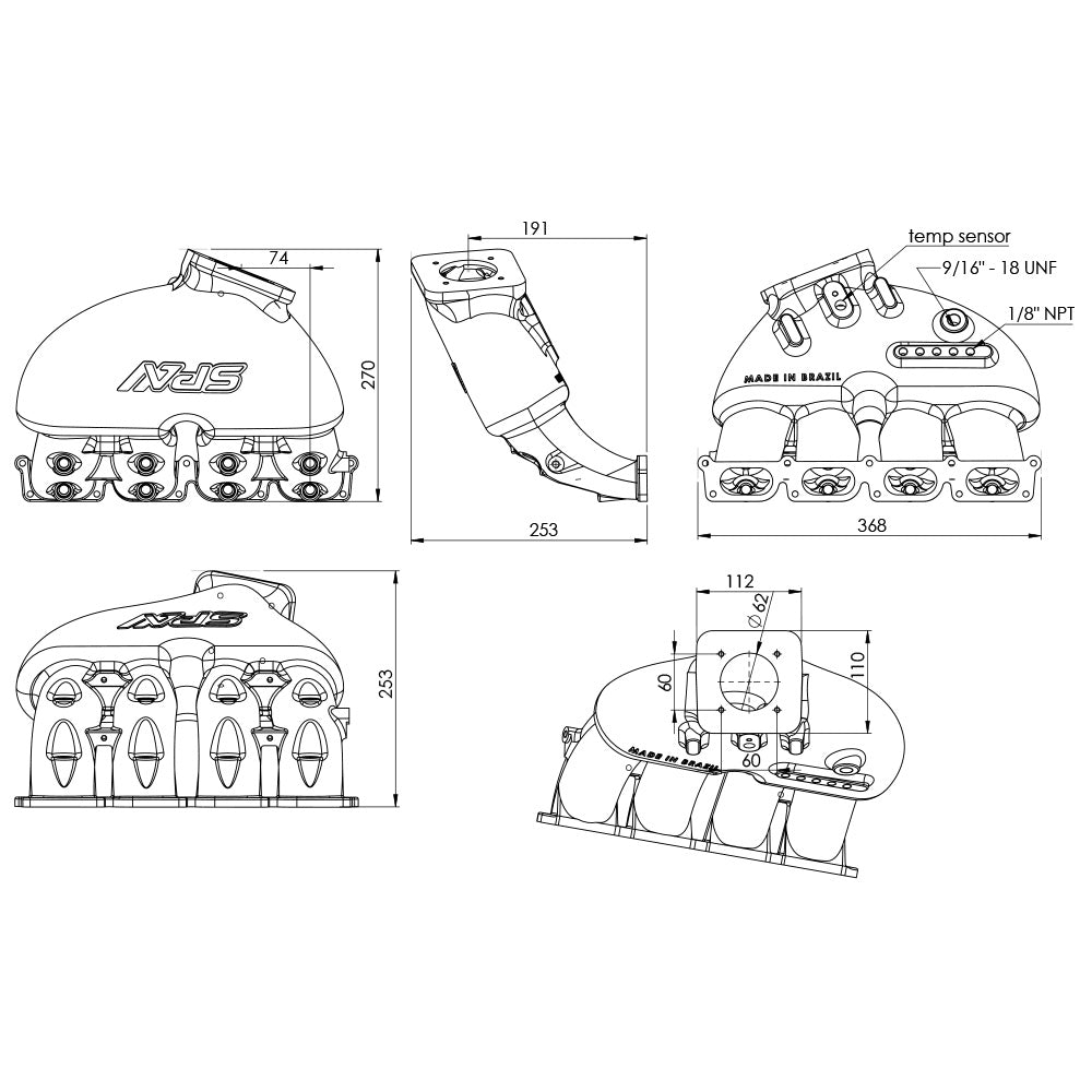Cast Aluminum Intake Manifold for longitudinal VW/AUDI 1.8T with 8 injectors Fuel Rail Kit (without throttle bolt holes) Black - PRE SALE