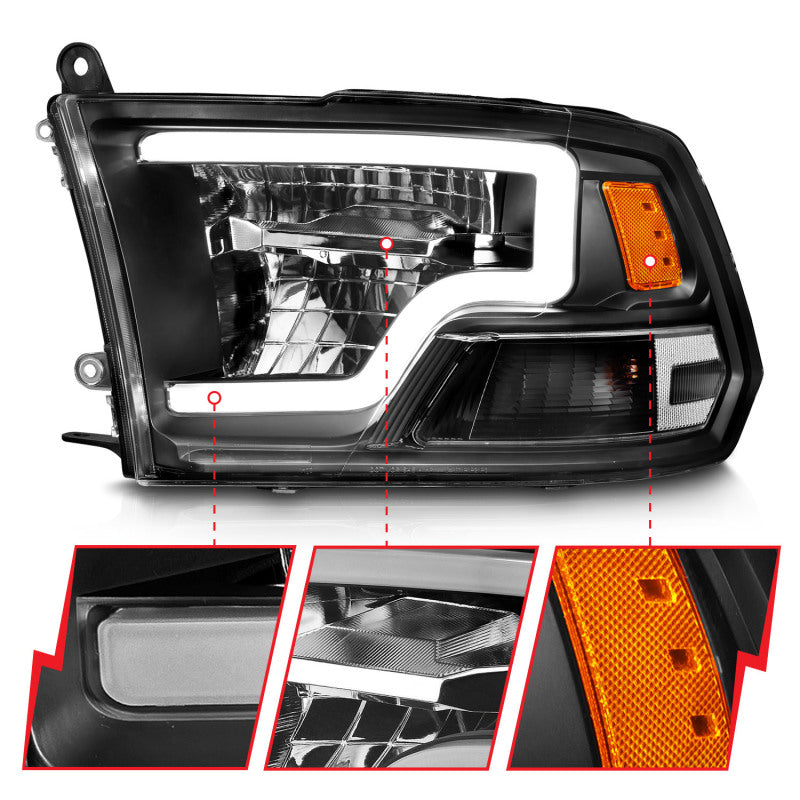ANZO 2009-2020 Dodge Ram 1500 Full LED Square Projector Headlights w/ Chrome Housing Black Amber 111539