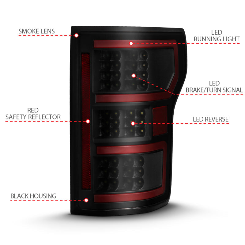 ANZO 18-19 Ford F-150 LED Taillight Black Housing Clear Lens Red Light Bar W/Sequential 311314