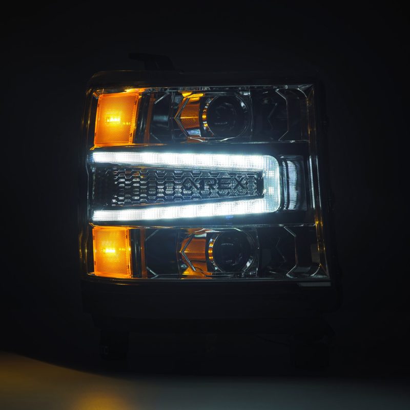 AlphaRex 16-18 Chevy 1500HD LUXX LED Proj Headlights Chrome w/Seq Actv Lgt / Seq Sig (Req PN 810023) 880235