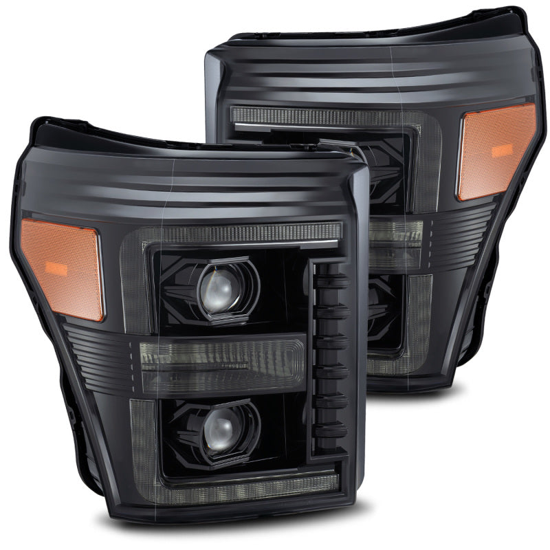 AlphaRex 11-16 Ford F-350 SD LUXX LED Proj Headlights Plank Style Alpha Blk w/Activ Light/Seq Signal 880143