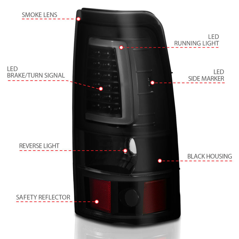ANZO 1999-2002 Chevy Silverado 1500 LED Taillights Plank Style Black w/Smoke Lens 311331