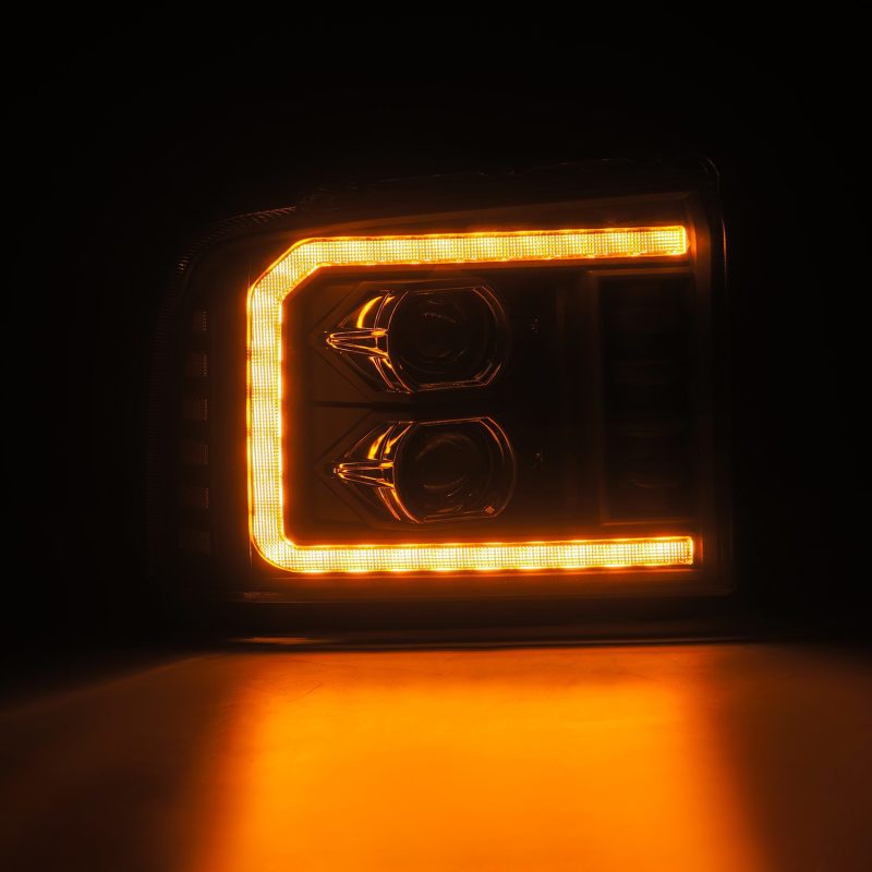 AlphaRex 05-07 Ford F250/350/450/550 Super Duty LUXX LED Proj HL Blk w/Actv Light & Seq Sig + SB DRL 880317
