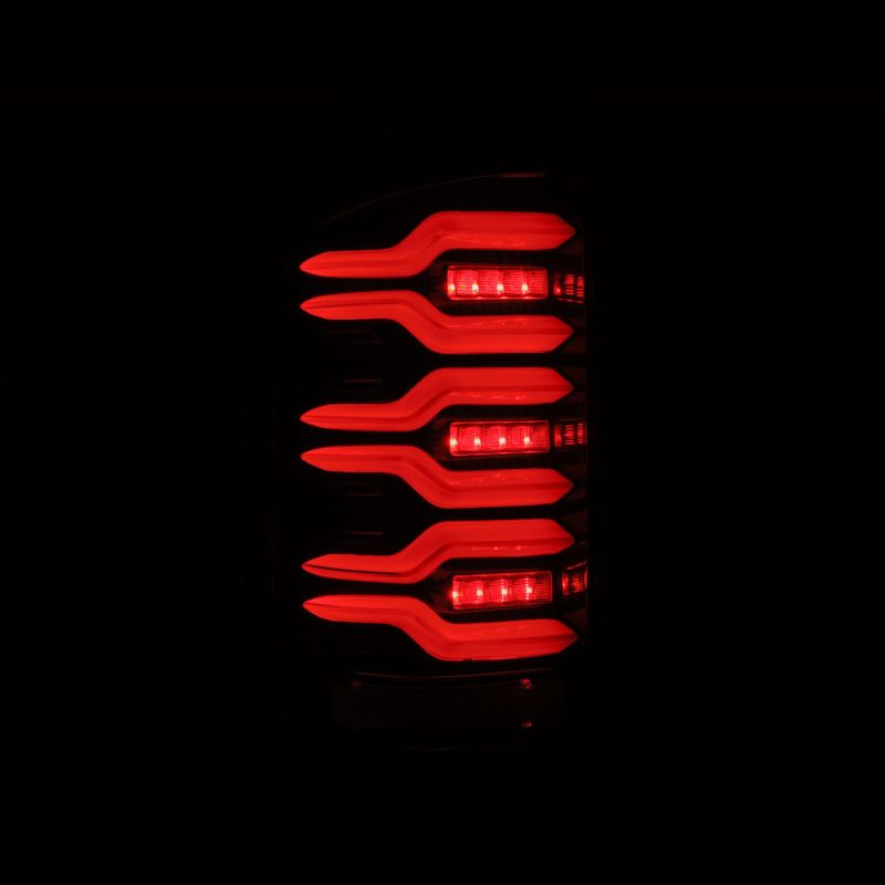 AlphaRex 14-18 GMC Sierra 1500/2500HD/3500HD LUXX-Series LED Tail Lights Alpha-Blk Actv Lgt Seq. Sig 630030