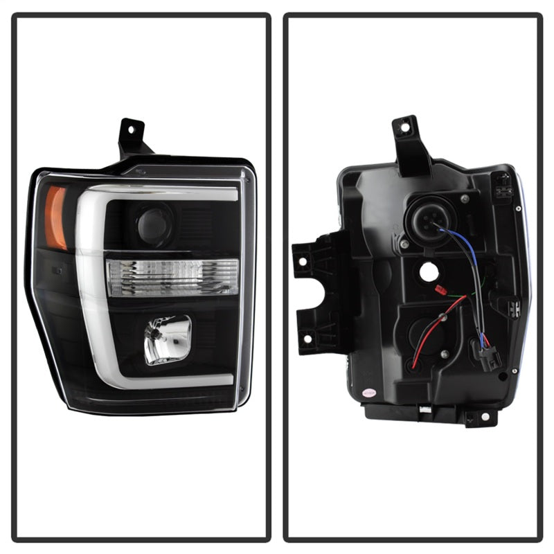 Spyder 08-10 Ford F-250 Projector Headlights V2 - Light Bar DRL LED - Black PRO-YD-FS08V2-LB-BK 5084477