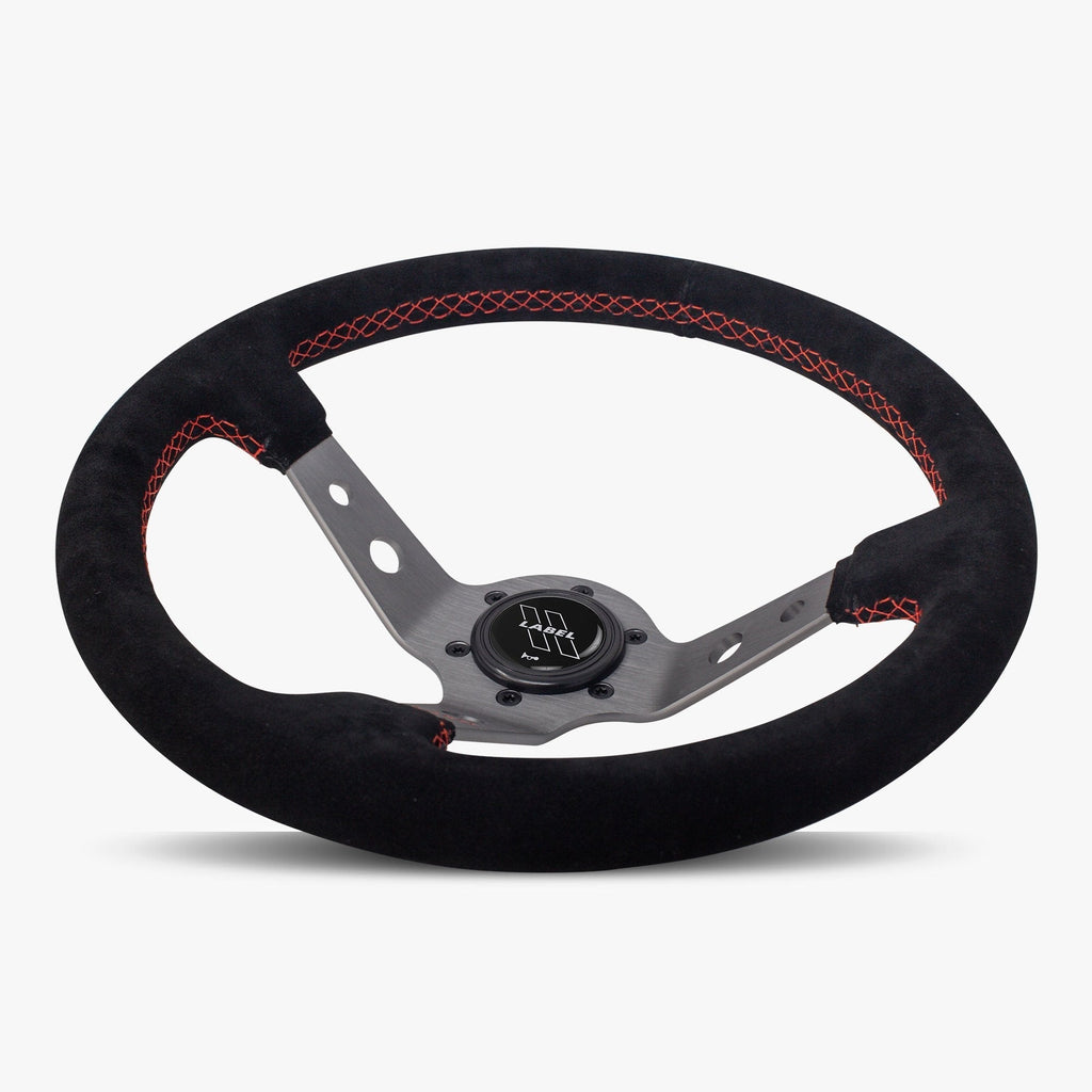The Daytona | Black Alcantara Suede | Graphite Spoke | Red Stitch