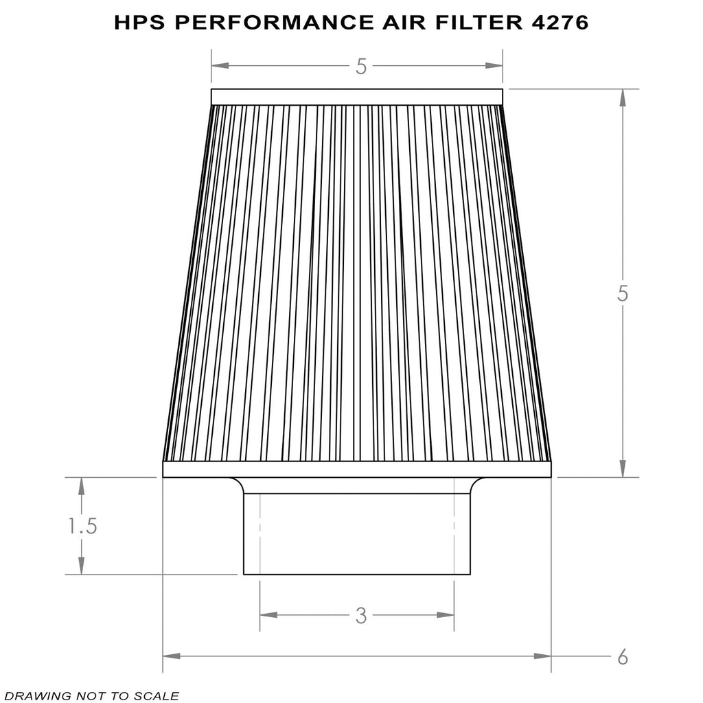 HPS Air Filter 3" ID, 5" Element Length, 6.5" Overall Length, HPS-4276
