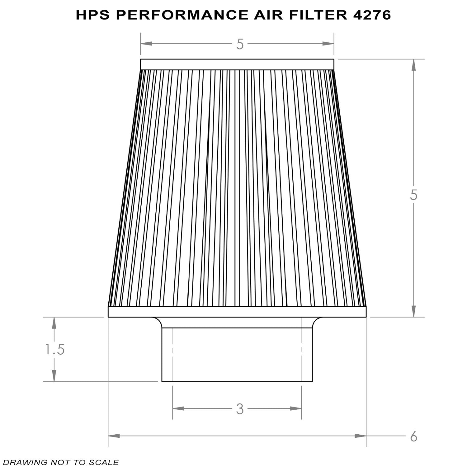 HPS Air Filter 3" ID, 5" Element Length, 6.5" Overall Length, HPS-4276