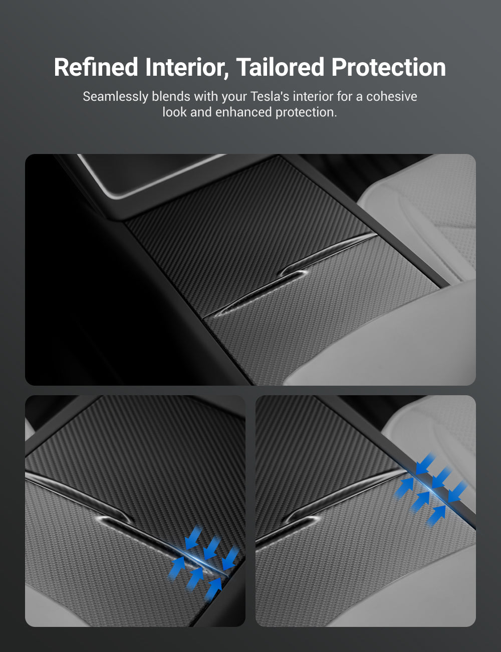 Dry Carbon Fiber Center Console Cover For Model Y Juniper / Model 3 Highland