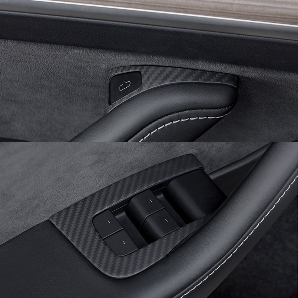 Dry Carbon Fiber Window & Door Switch Covers for Model Y / Model 3 Highland（Left Hand Drive）