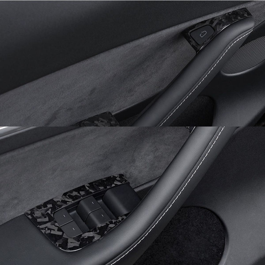 Dry Carbon Fiber Window & Door Switch Covers for Model Y / Model 3 Highland（Left Hand Drive）