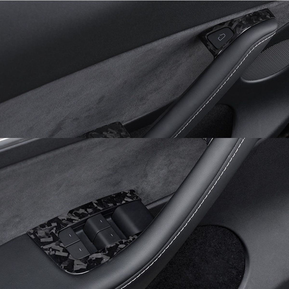 Dry Carbon Fiber Window & Door Switch Covers for Model Y / Model 3 Highland（Left Hand Drive）
