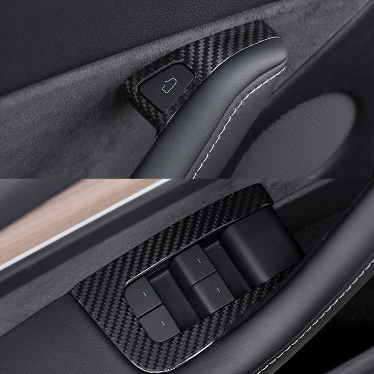Dry Carbon Fiber Window & Door Switch Covers for Model Y / Model 3 Highland（Left Hand Drive）