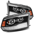 AlphaRex 09-18 Dodge Ram 1500HD LUXX LED Proj Headlights Plnk Style Blk w/Activ Light/Seq Signal/DRL 880539