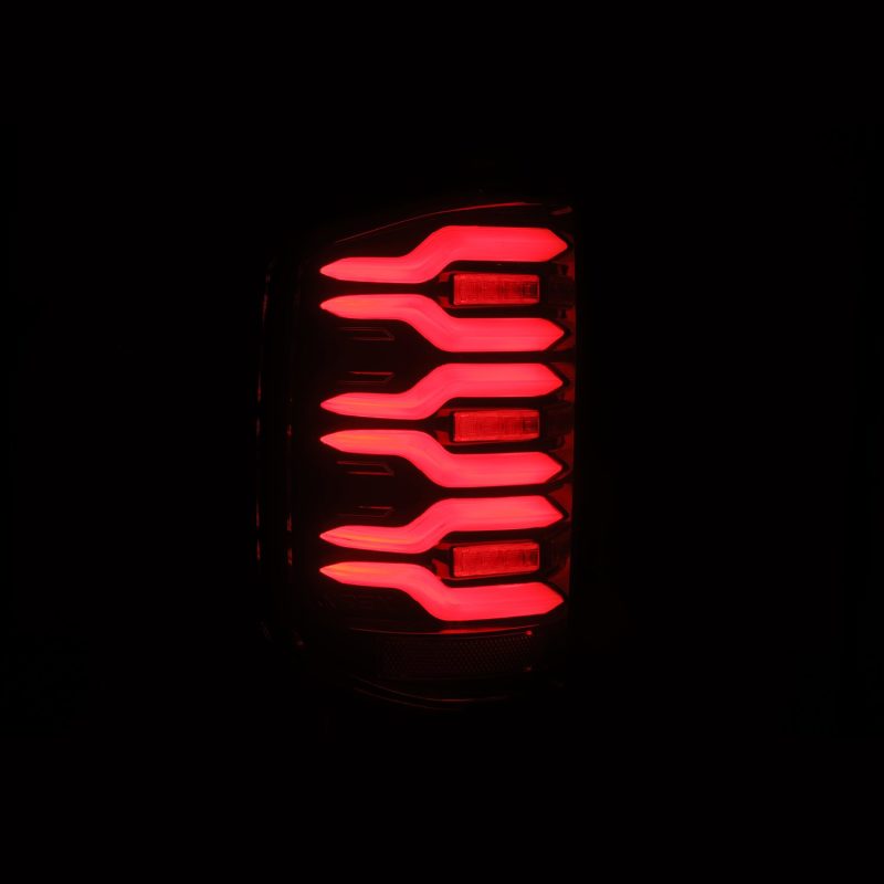 AlphaRex 14-18 Chevy Silverado 1500 Luxx-Series LED Tail Lights Black/Red w/Activ Light/Seq Signal 620050