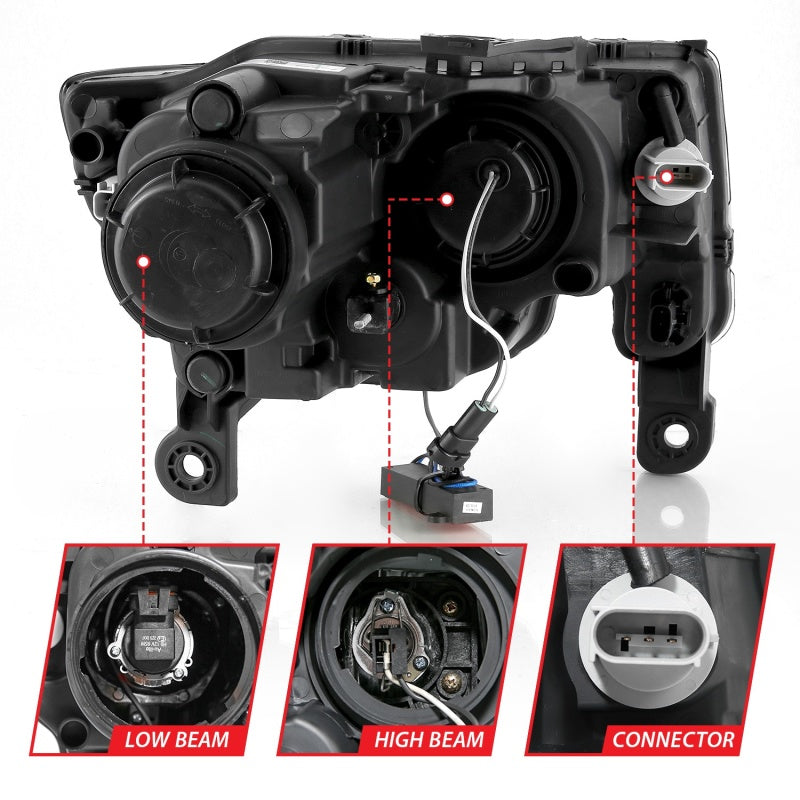 ANZO 2017-2018 Jeep Grand Cherokee Projector Headlights w/ Plank Style Switchback - Black w/ Amber 111418