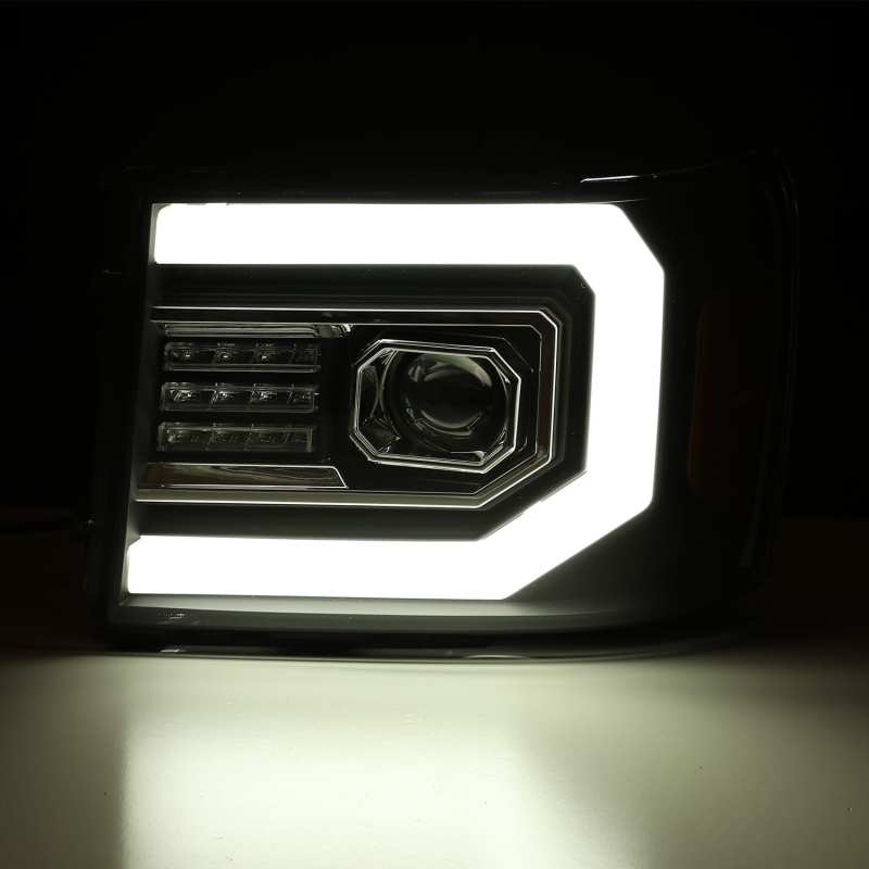 AlphaRex 07-13 GMC 1500HD PRO-Series Proj Headlights Plank Style Matte Blk w/Activ Light/Seq Signal 880606