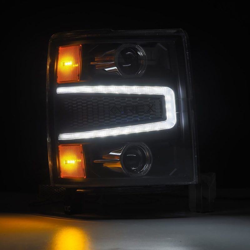 AlphaRex 14-15 Chevy 1500 PRO-Series Projector Headlights Black w/ Sequential Signal &  DRL 880245