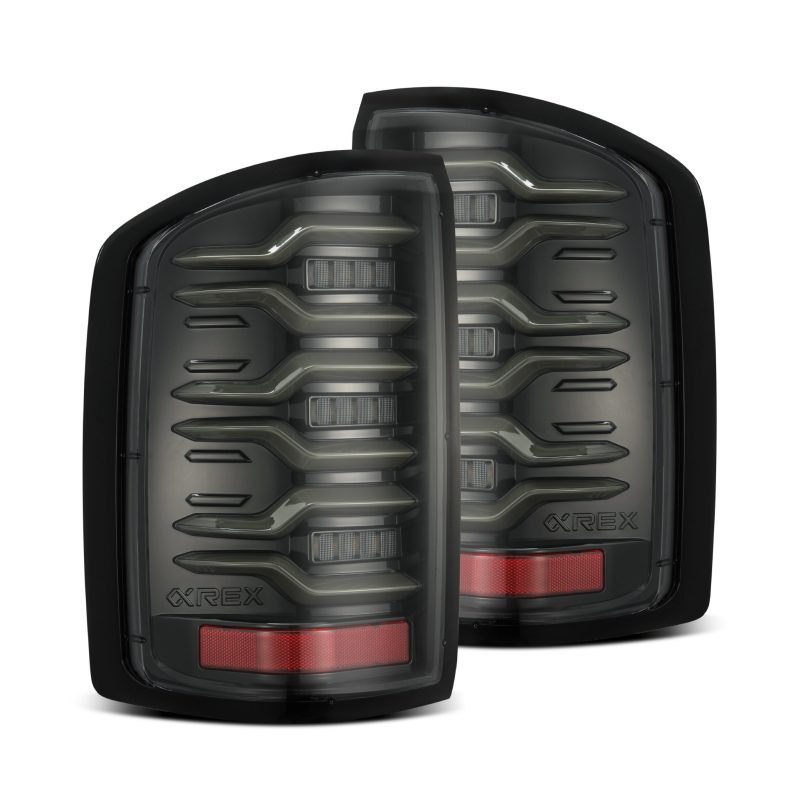 AlphaRex 14-18 GMC Sierra 1500/2500HD/3500HD LUXX-Series LED Tail Lights Alpha-Blk Actv Lgt Seq. Sig 630030