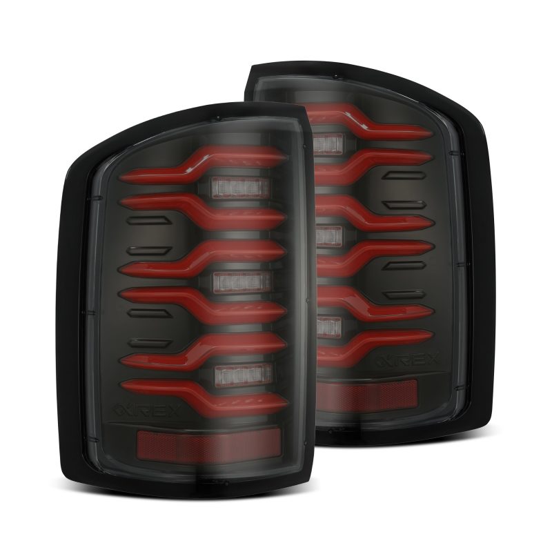 AlphaRex 14-18 GMC Sierra 1500/2500HD/3500HD LUXX-Series LED Tail Lights Blk/Red w/Actv Lgt Seq. Sig 630050