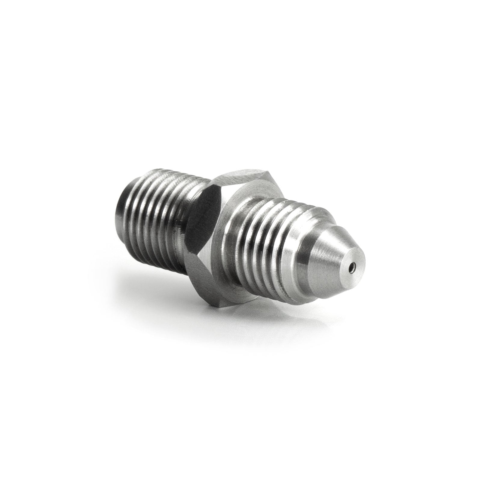 AN4 Male to 7/16" x 24 Male Straight Adapter with 0.7mm Restriction for Turbo Oil Feeds HEL Stainless Steel