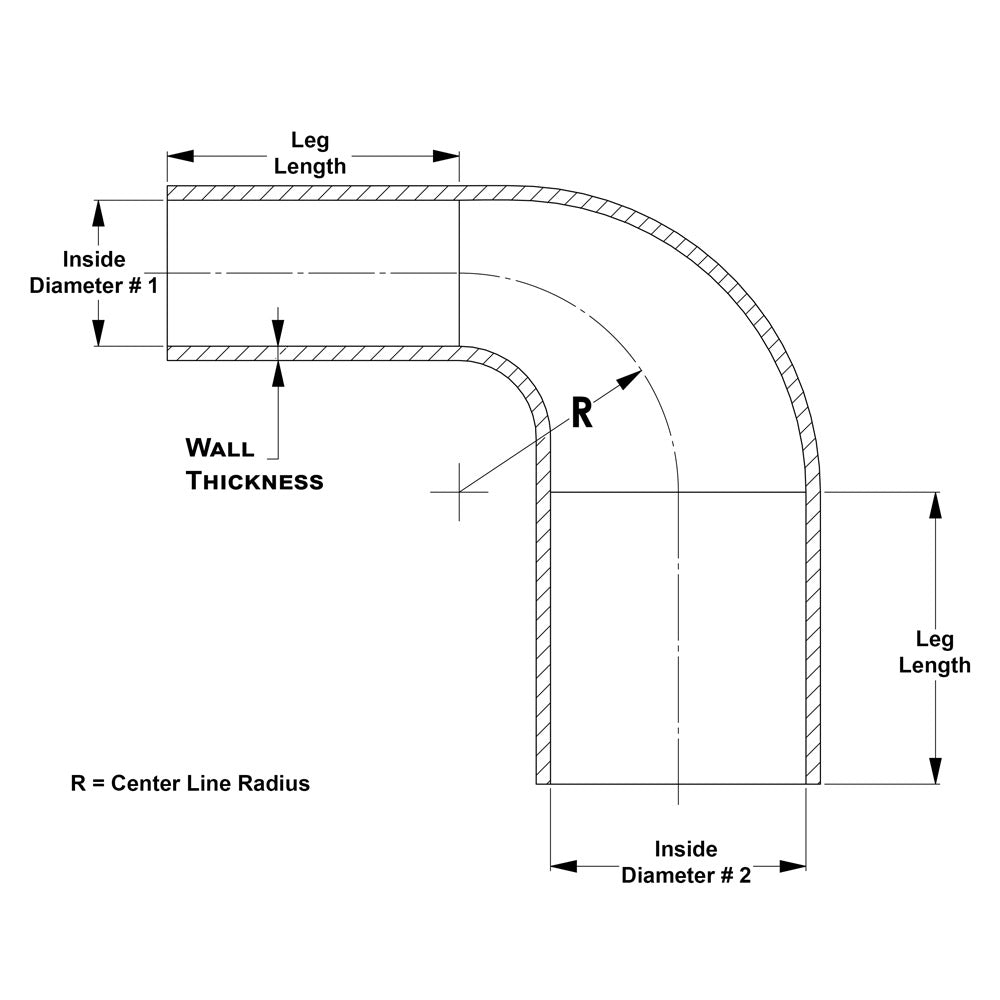HPS 2-1/2" - 3-1/4" ID, Silicone 90 Degree Elbow Reducer Hose, High Temp 4-ply Reinforced (63mm - 83mm)