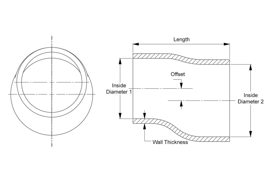 HPS 2" - 2-1/4" Silicone Offset Reducer Coupler Hose, High Temperature 4-ply Reinforced