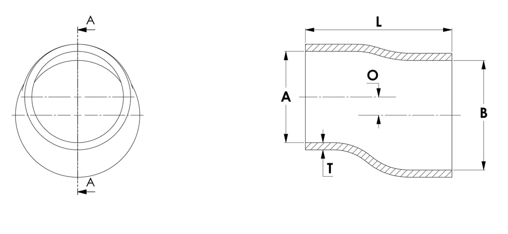 HPS 2-3/8" - 2-3/4" ID, 3" Length, Silicone Offset Straight Reducer Coupler Hose, High Temp 4-ply Reinforced, 60mm - 70mm ID, Black
