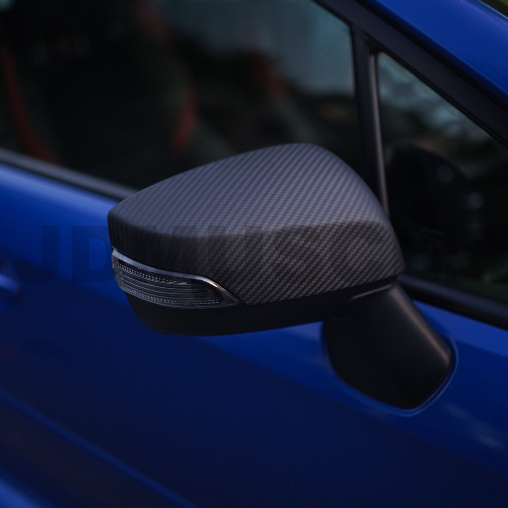 JDMuscle [15-21 WRX/STI] Tanso Dry Carbon Fiber Side Mirror w/Turn Signal Cut-Out | Gloss/Matte | Covers/Full Replacements