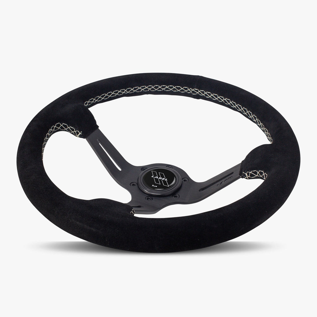 The Le Mans | Black Alcantara Suede | Black Spoke | White Stitch