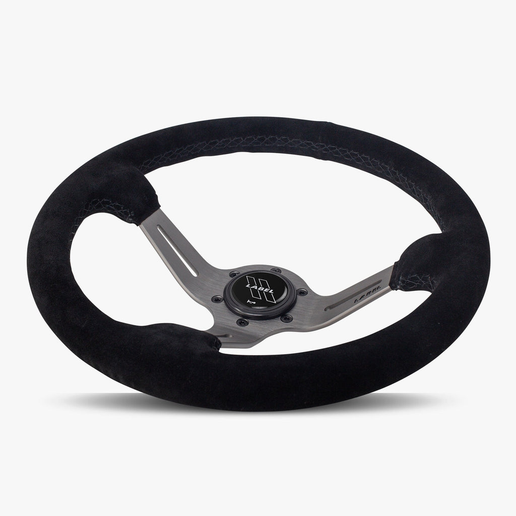 The Le Mans | Black Alcantara Suede | Graphite Spoke | Black Stitch