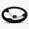 The Le Mans | Black Alcantara Suede | Silver Spoke | Bavarian Stitch