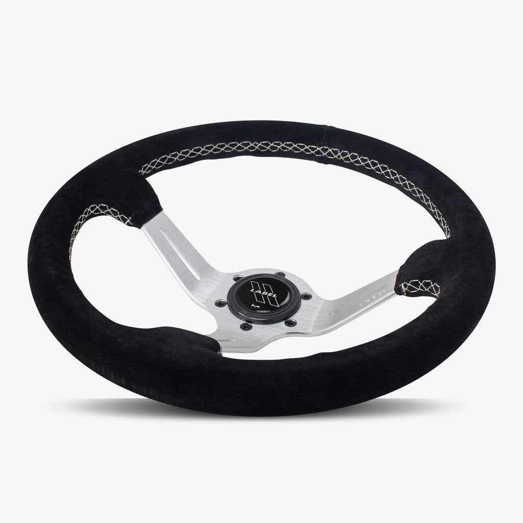 The Le Mans | Black Alcantara Suede | Silver Spoke | White Stitch