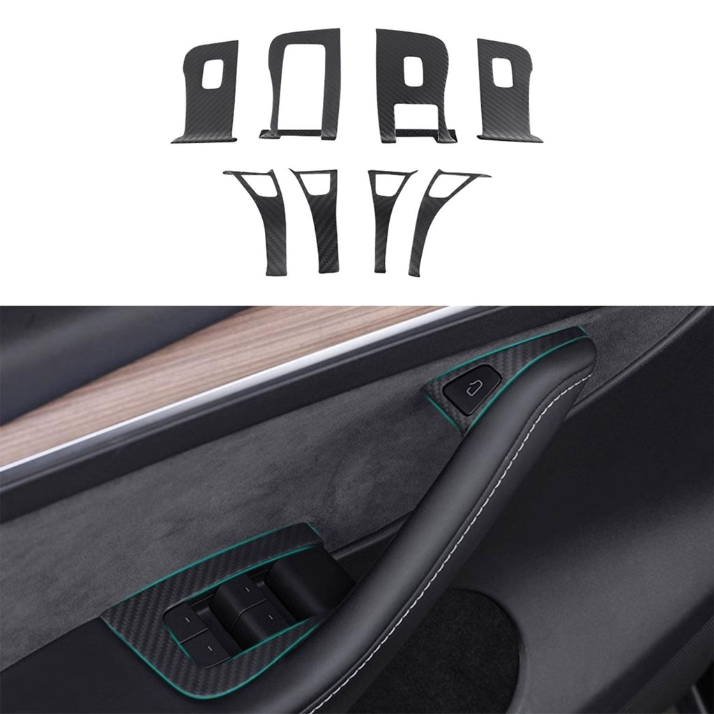 Dry Carbon Fiber Window & Door Switch Covers for Model Y / Model 3 Highland（Left Hand Drive）