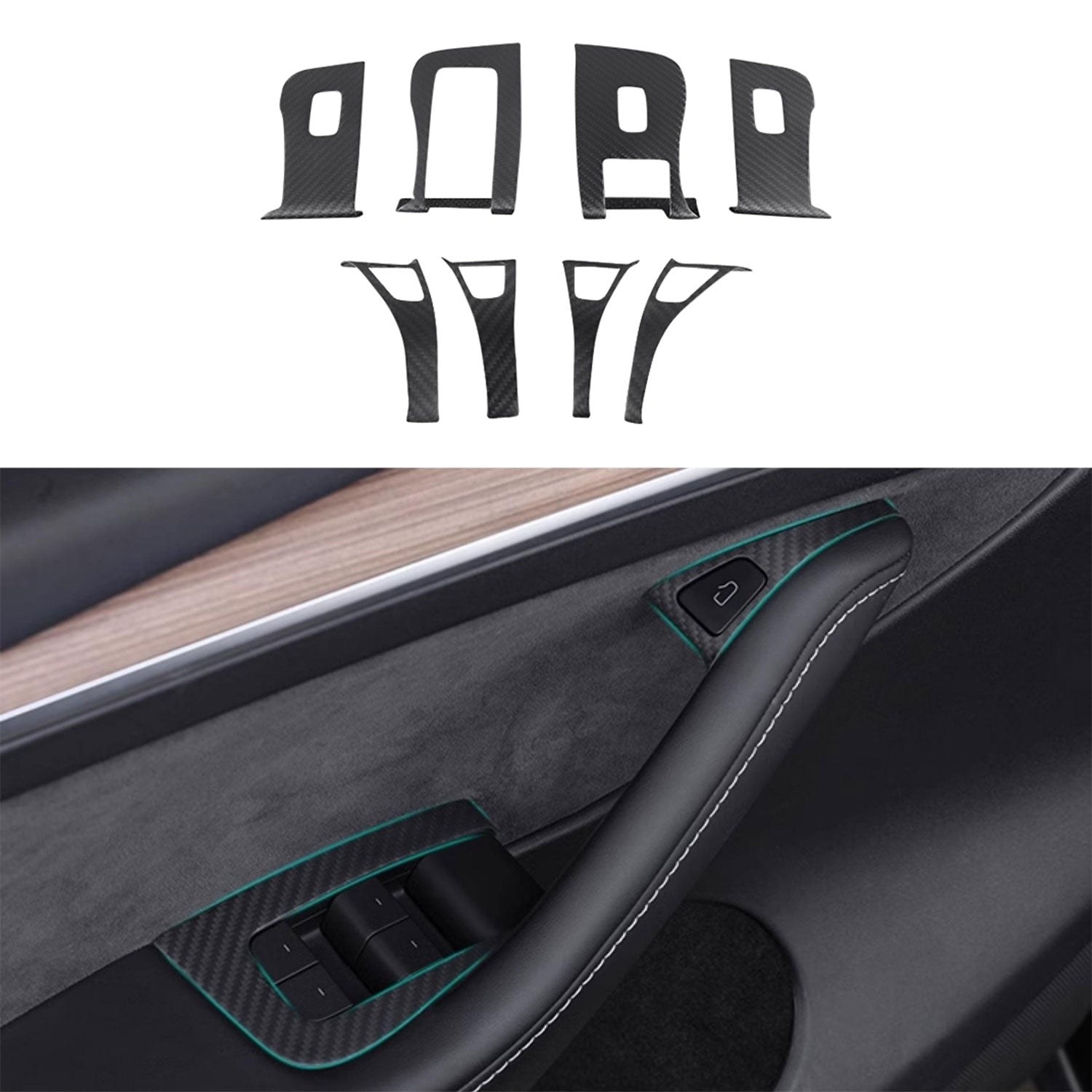 Dry Carbon Fiber Window & Door Switch Covers for Model Y / Model 3 Highland（Left Hand Drive）