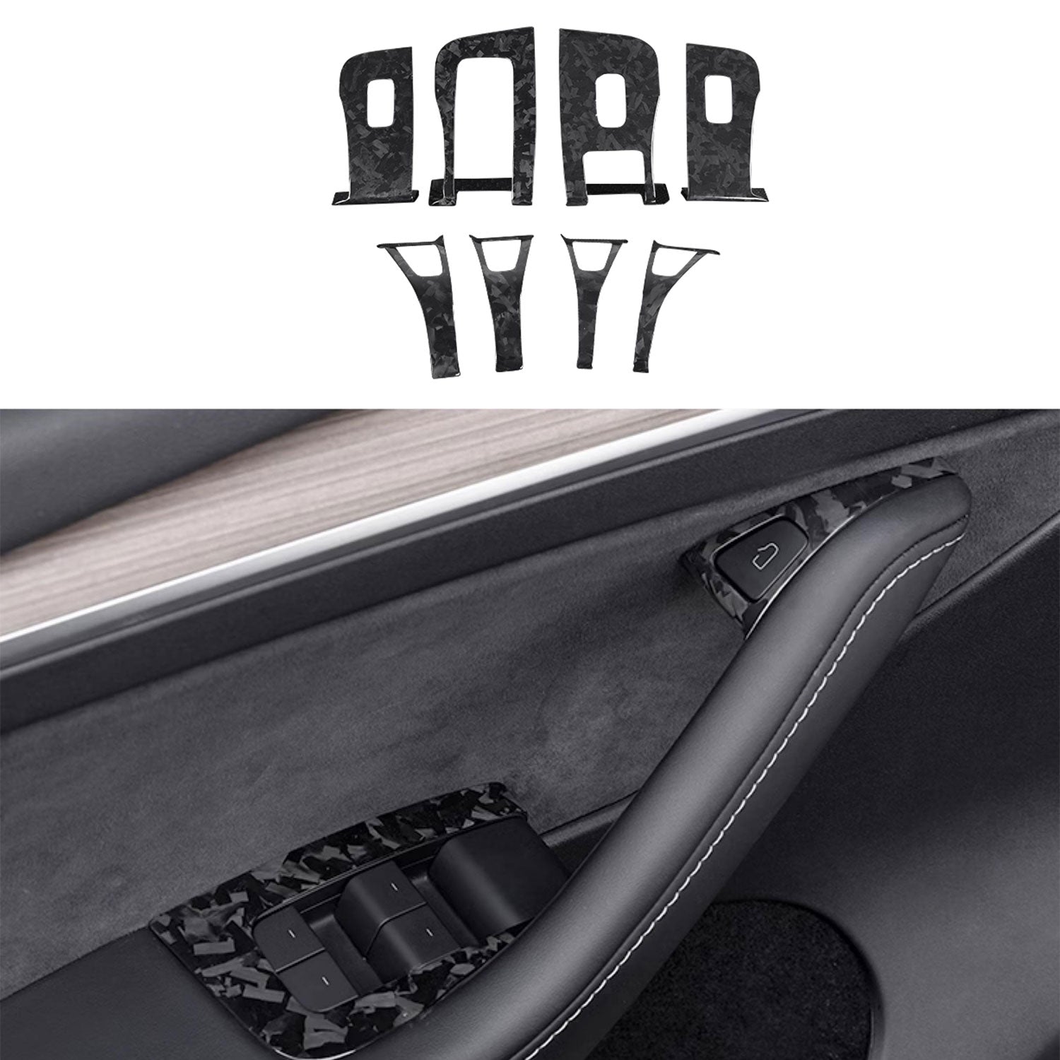 Dry Carbon Fiber Window & Door Switch Covers for Model Y / Model 3 Highland（Left Hand Drive）