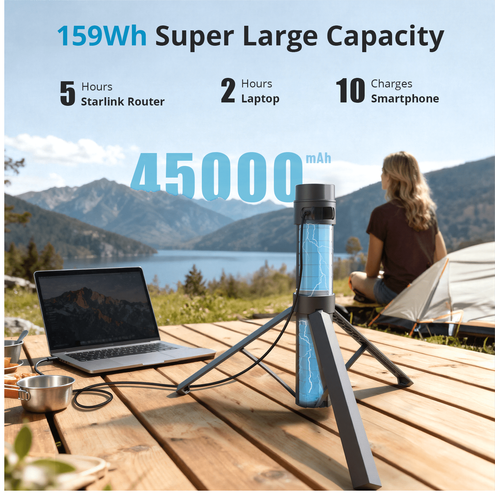 Portable Power Bank & Battery Pack for Starlink Mini | 45000mAh Battery Tripod Stand