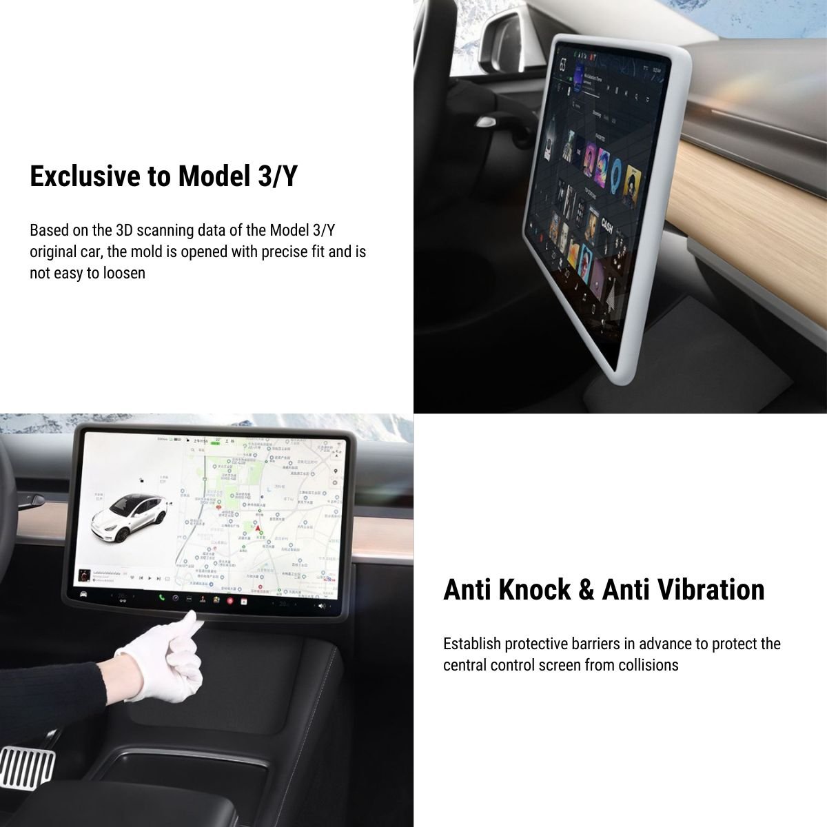 Silicone Central Screen Protector Frame for Model 3 / Y