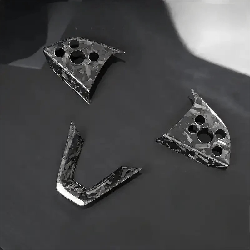 Steering Wheel Bezel Overlay Real Dry Carbon Fiber for Model 3 Highland & Model Y Juniper (3 Pieces)