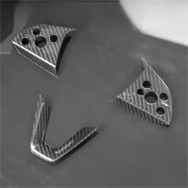 Steering Wheel Bezel Overlay Real Dry Carbon Fiber for Model 3 Highland & Model Y Juniper (3 Pieces)