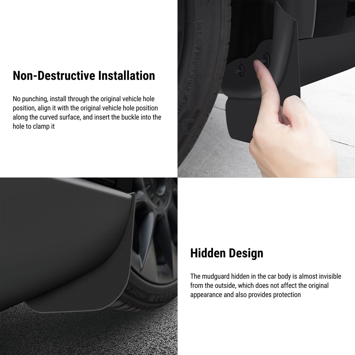 TESERY Hidden Form Mudflaps Kit for Model 3 Highland / Y (4PCS)