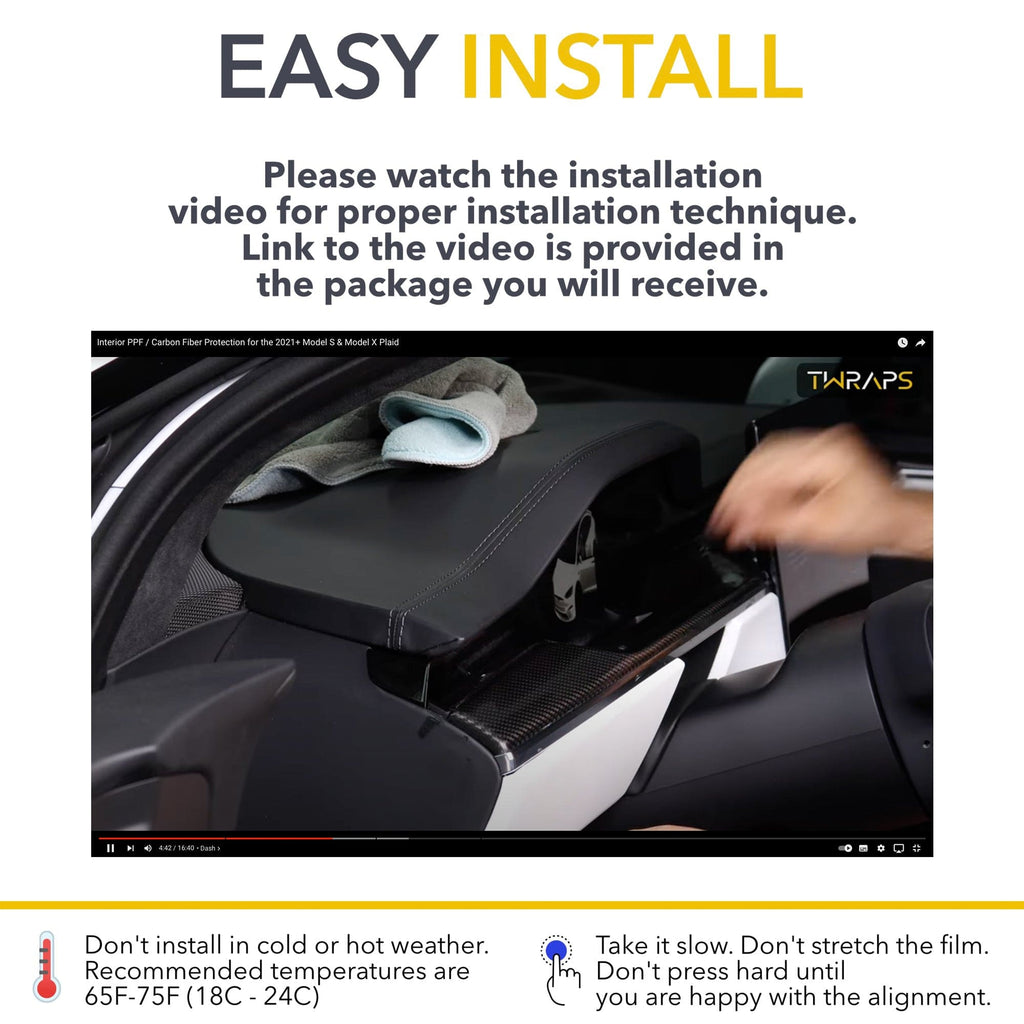 Interior PPF Kit | Paint Protection Film Wrap for All Carbon Fiber Trims Tesla Model S Plaid 2021-2026