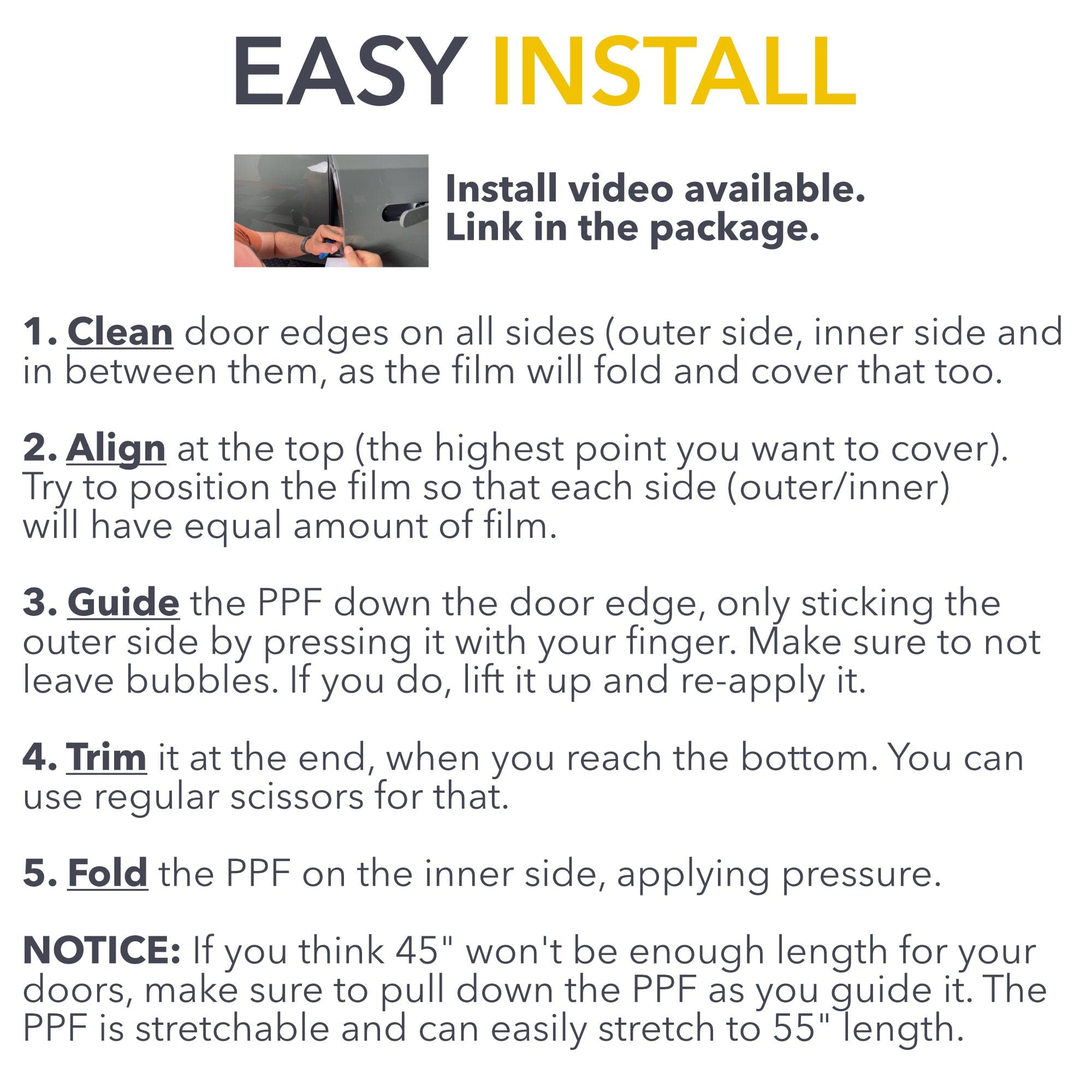 Door Edge Protector PPF | Clear 8mil Paint Protection Film Guard
