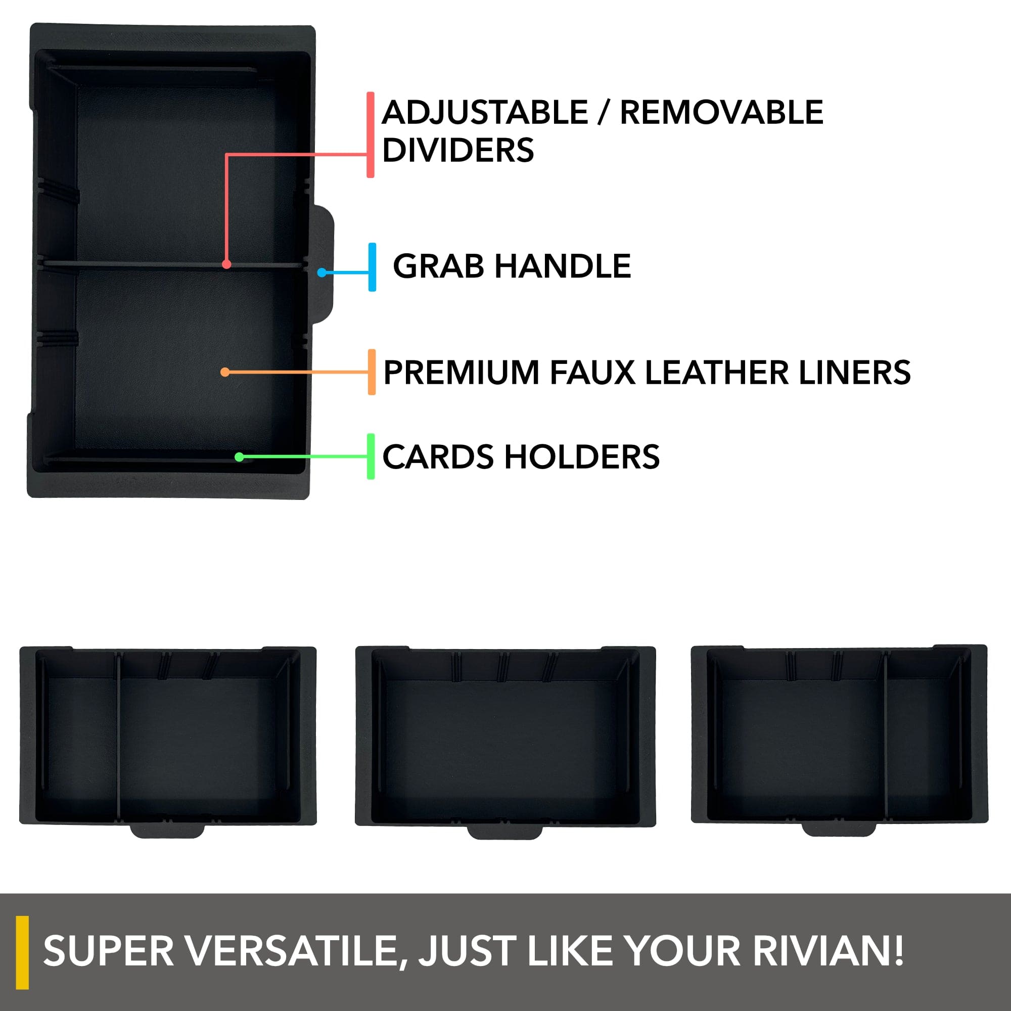 Slidable Armrest/Console Organizer | Half Tray for Rivian R1T/R1S 2021-2026